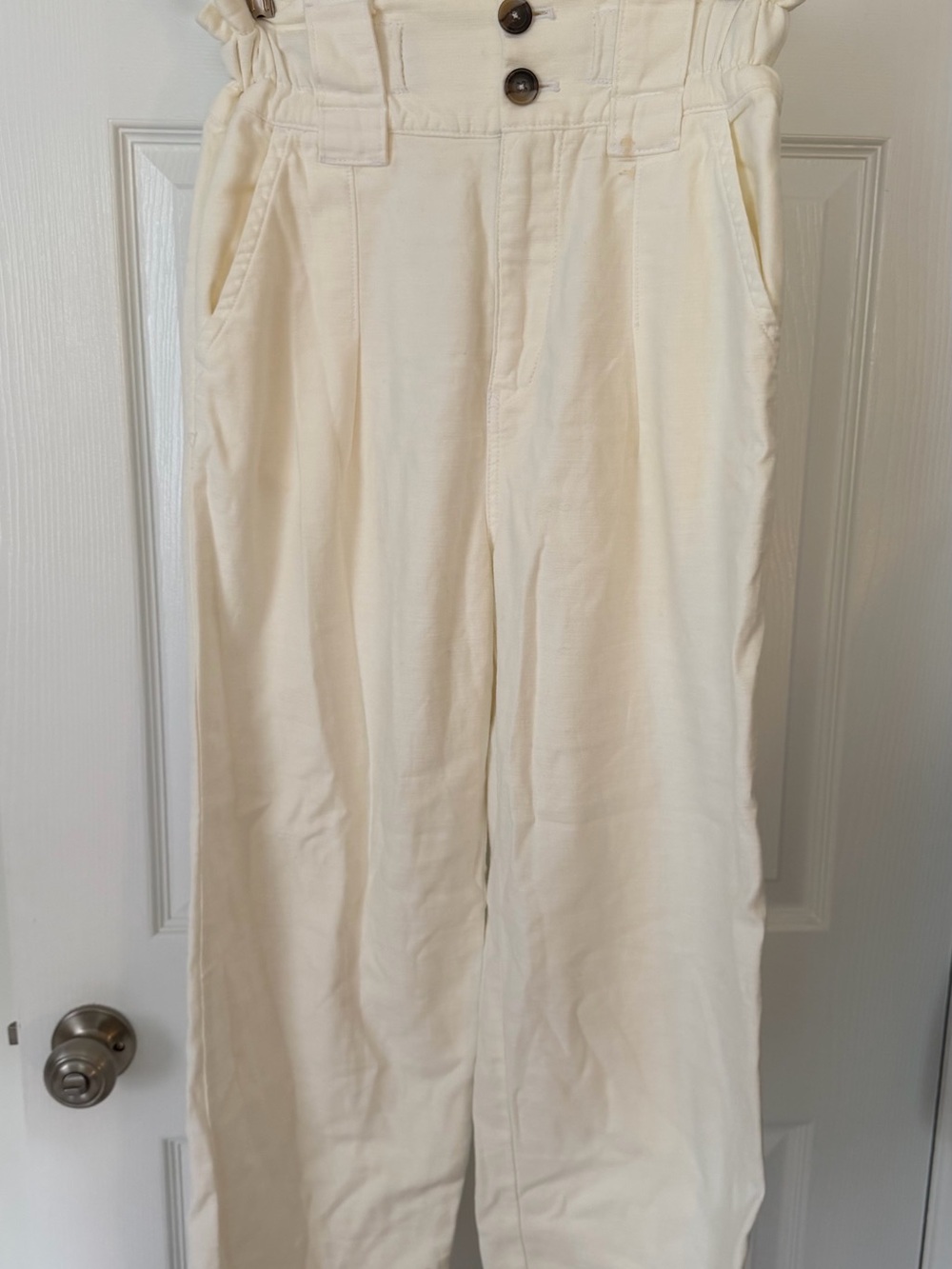 High-Waist Cream Free People Pants with Button Front